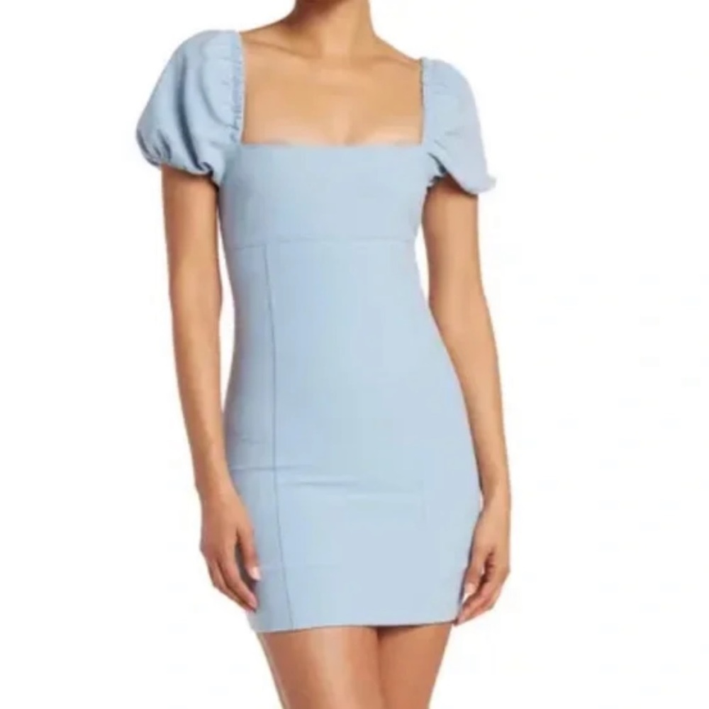 NWT CINQ A SEPT Havana Puff Sleeve Dress, Cloudy Day, Size 6